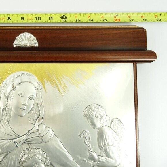 Virgin Mary Jesus Angels Castellani Sterling Silver Bas-Relief Wall Hanging - Picture 16 of 16